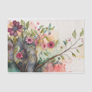Watercolor Floral Fantastical Whimsical Decoupage Tissue Paper
