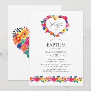 Watercolor Floral Fiesta Baptism Invitation