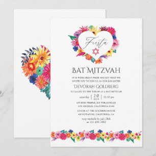 Watercolor Floral Fiesta Bat Mitzvah Invitation