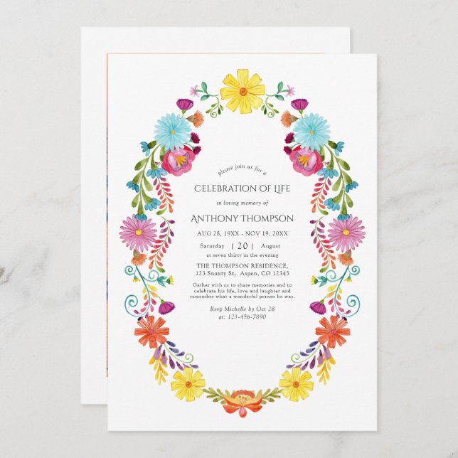 Watercolor Floral Fiesta Celebration of Life Photo Invitation (Front/Back)