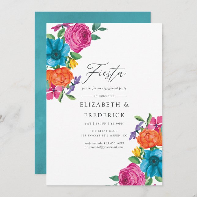 Watercolor Floral Fiesta Engagement Party Invitation (Front/Back)