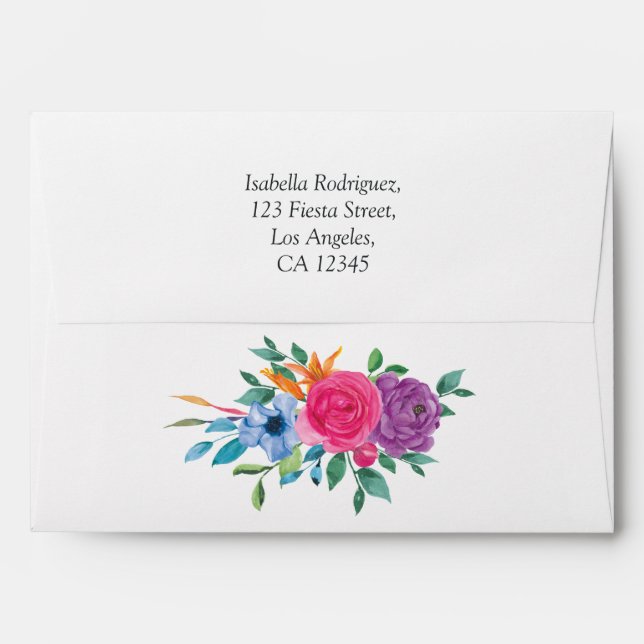 Watercolor Floral Fiesta Quinceañera Envelope (Back (Top Flap))