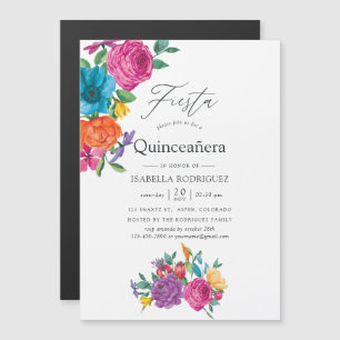 Watercolor Floral Fiesta Quinceañera Magnetic Invitation