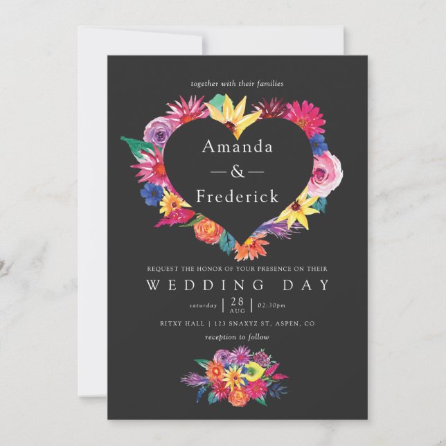 Watercolor Floral Fiesta Wedding Invitation (Front)