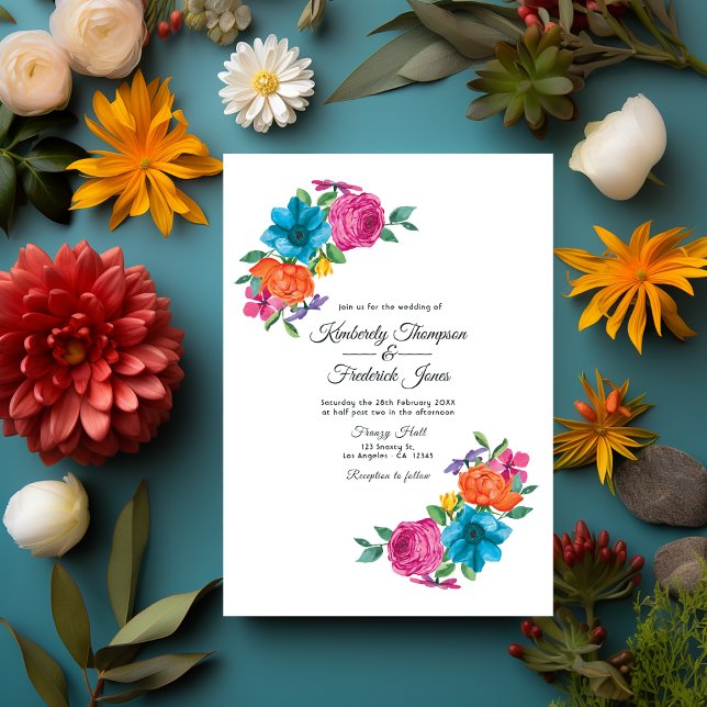 Watercolor Floral Fiesta Wedding Invitation (Fiesta Wedding)