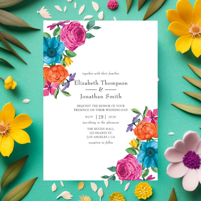 Watercolor Floral Fiesta Wedding Invitation (Creator Uploaded)
