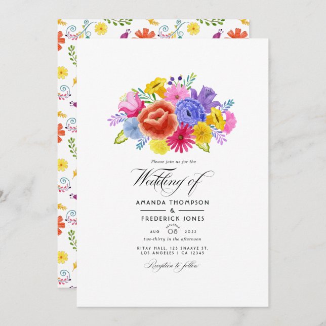 Watercolor Floral Fiesta Wedding Invitation (Front/Back)