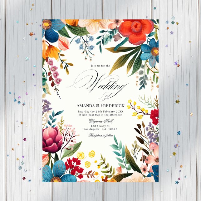 Watercolor Floral Fiesta Wedding Photo Template (Watercolor Floral Fiesta Wedding Photo Invitation)