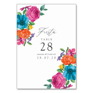 Watercolor Floral Fiesta Wedding Table Number