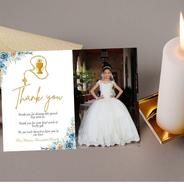 Watercolor floral first holy communion thank you  invitation (Creator Uploaded)