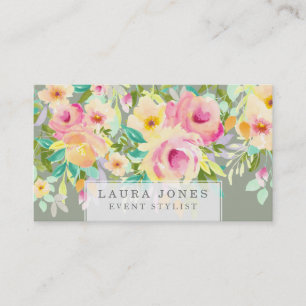 Watercolor Floral Florist Stylist Business Cards