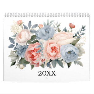 Watercolor Floral Flowers Greenery Botanical Calendar