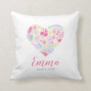 Watercolor Floral Flowers Heart Cushion