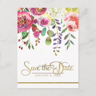 Watercolor Floral Flowers Modern Save the Date Announcement Postcard