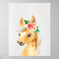 Watercolor Floral Foal Horse