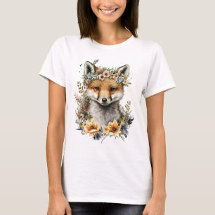 Watercolor Floral Fox Cute T-Shirt