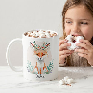 Watercolor floral fox personalised coffee mug