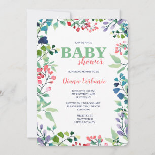 Watercolor Floral Frame Baby Shower Invitation