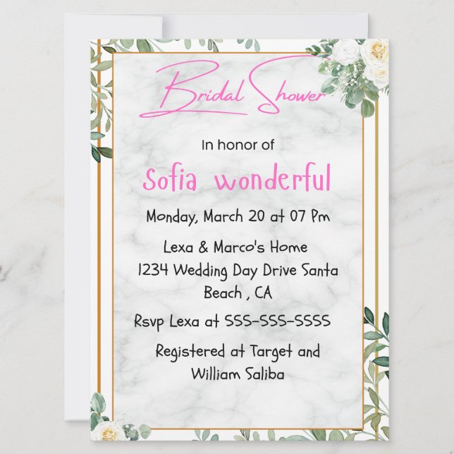  Watercolor Floral Frame Bridal Shower Invitation (Front)