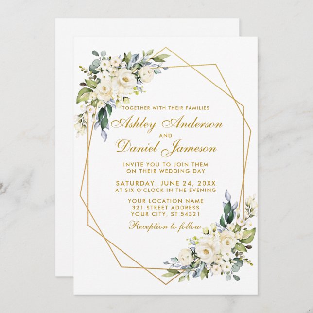 Watercolor Floral Frame Dusty Blue Photo Wedding Invitation (Front/Back)