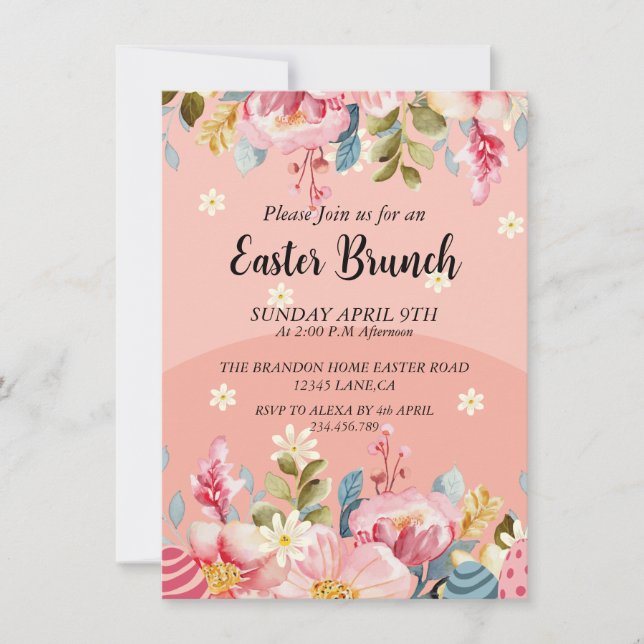  Watercolor Floral Frame Easter Brunch  Invitation (Front)