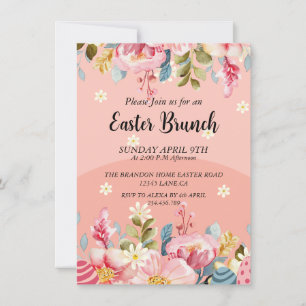 Watercolor Floral Frame Easter Brunch  Invitation