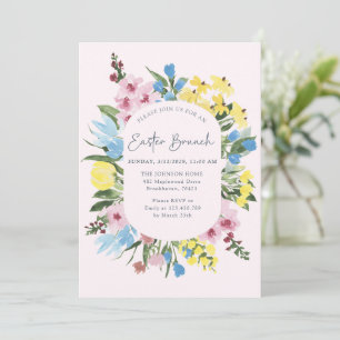 Watercolor, Floral frame Happy Easter, Brunch Invitation