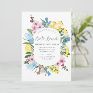 Watercolor, Floral frame Happy Easter, Brunch Invitation