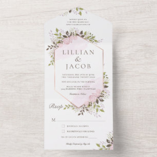 Watercolor Floral Frame Wedding All In One Invitation