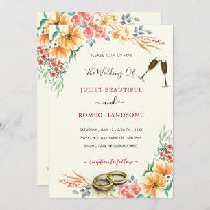 Watercolor Floral Frame Wedding Invitation