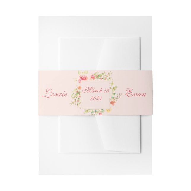 Watercolor Floral Frame Wedding Invitation Belly Band (Front Example)