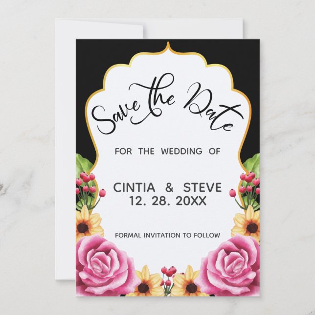 Watercolor Floral Frame Wedding Save The Date Card (Front)