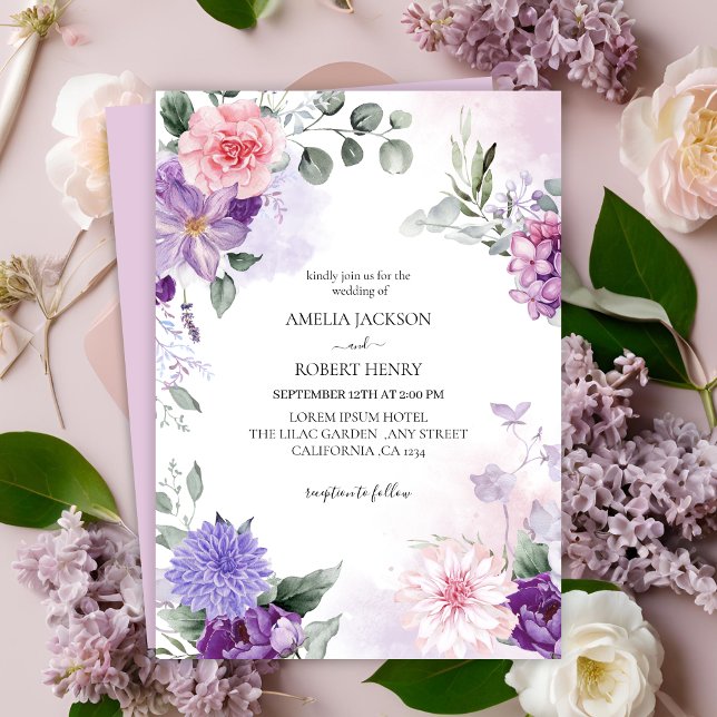 Watercolor floral french lilac lavender Wedding Invitation (Creator Uploaded)