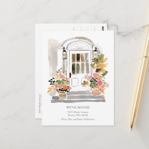 Watercolor Floral Front Door We've Moved Family Postcard