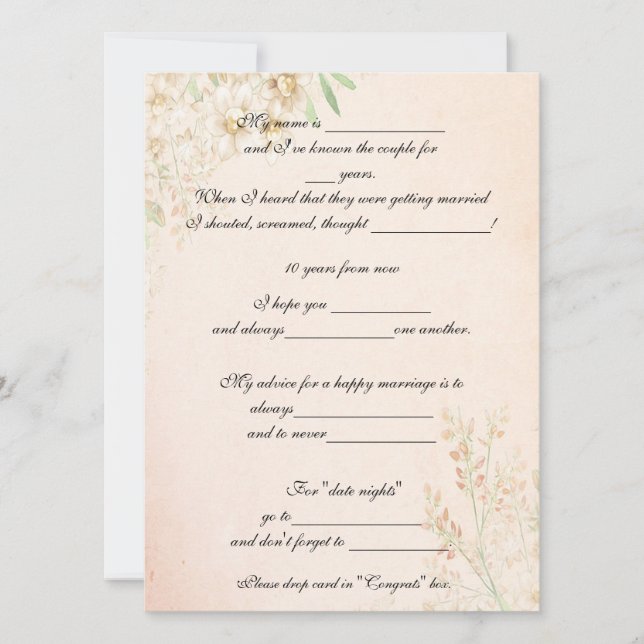 Watercolor Floral,  Funny Marriage Advice, Custom Invitation (Front)