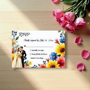 Watercolor Floral Garden Couple Summer Wedding RSVP Card