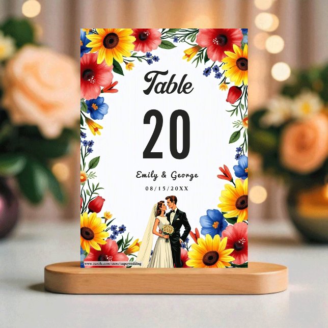 Watercolor Floral Garden Couple Summer Wedding Table Number (Creator Uploaded)