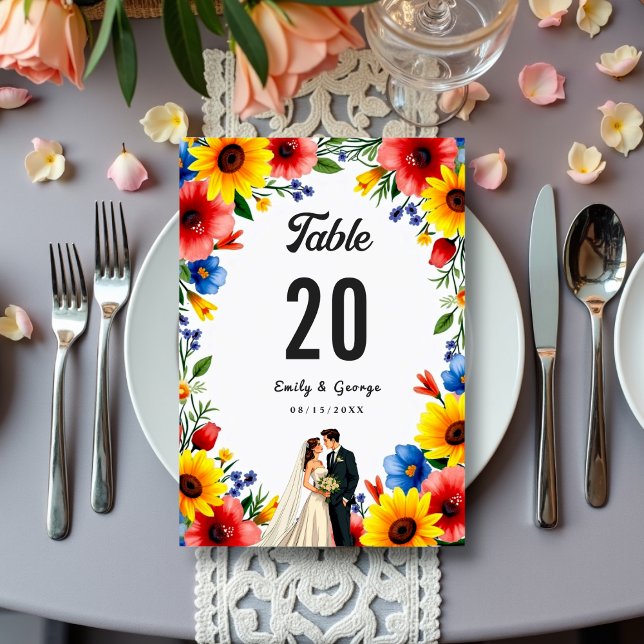 Watercolor Floral Garden Couple Summer Wedding Table Number (Creator Uploaded)