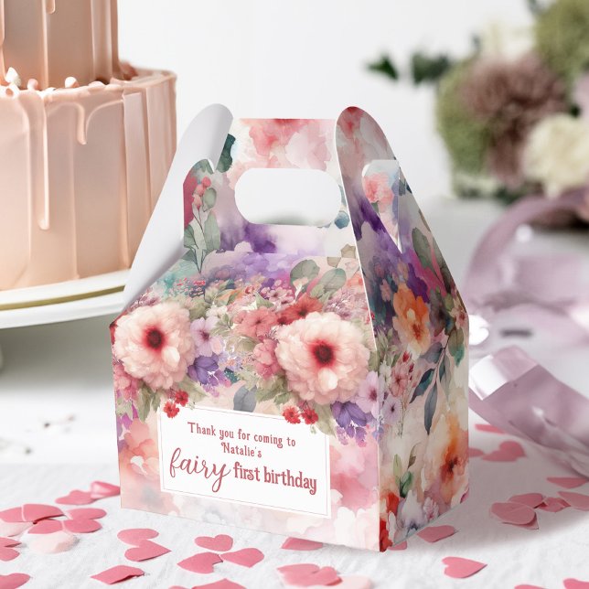 Watercolor Floral Garden Fairy First Birthday Favour Box (Fairy First Birthday Watercolor floral favor Boxes)