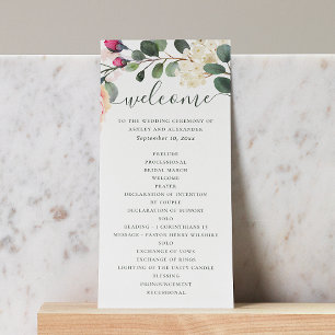 Watercolor floral garden. Greenery foliage wedding Program