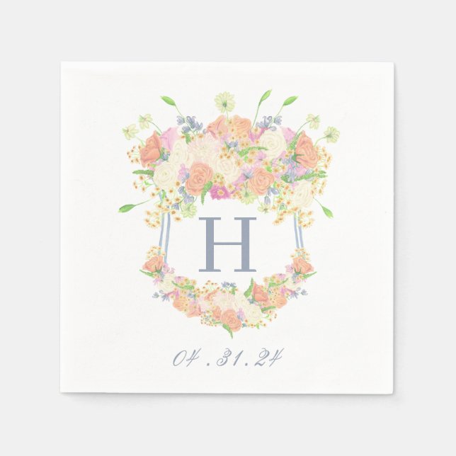 Watercolor Floral Garden Party Crest Napkin (Front)