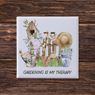 Watercolor Floral Gardening Tools and Funny Quote 15 Cm Square Badge