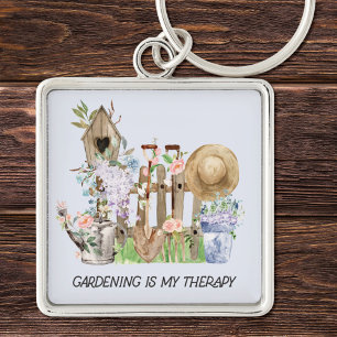Watercolor Floral Gardening Tools and Funny Quote Key Ring