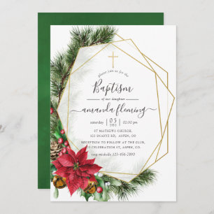 Watercolor Floral Geometric Christmas Baptism Invitation