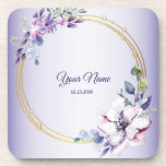 Watercolor Floral Geometric Golden Purple Wedding Coaster<br><div class="desc">Watercolor Floral Geometric Golden Purple Wedding beverage coaster. Unique,  beautiful,  modern design. Easy to be personalized. Font style,  size and colors can be changed. Matching items available.</div>