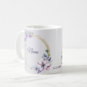 Watercolor Floral Geometric Golden Purple Wedding Coffee Mug