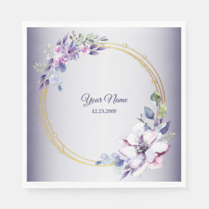 Watercolor Floral Geometric Golden Purple Wedding Napkin