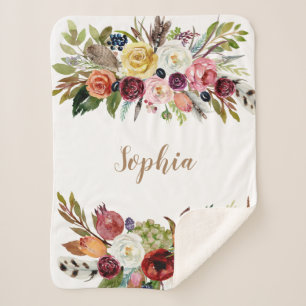 Watercolor Floral Girl Baby Name Blanket