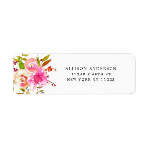 Watercolor Floral GIRL baby shower return address Label