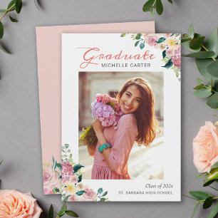 Watercolor Floral Girl Graduate Photo Graduation Announcement